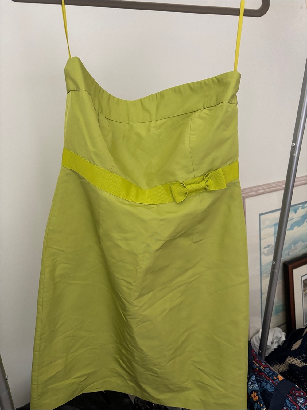 1990s Y2k Jcrew  Women’s Lime Green Strapless Bow Accent Dress